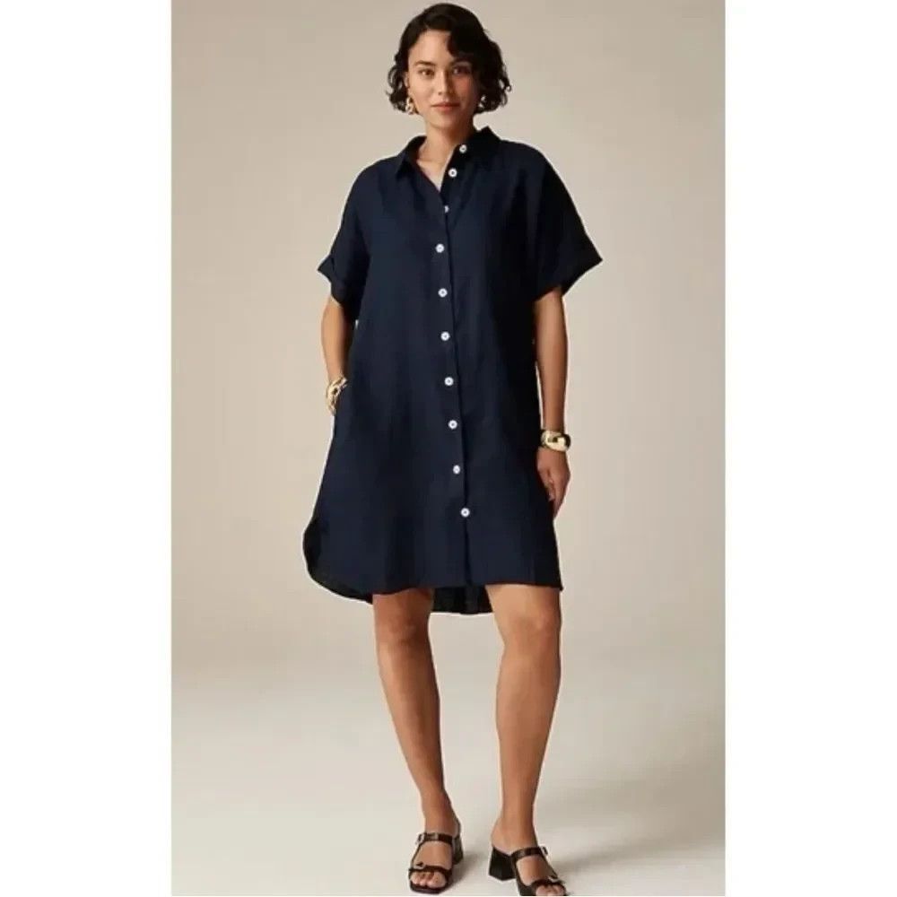 J.Crew Capitaine Shirtdress 100% Linen Women's Plus 2X Short Sleeve Button FLAW